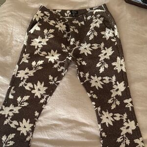 Brown and White Leaf Print Pants